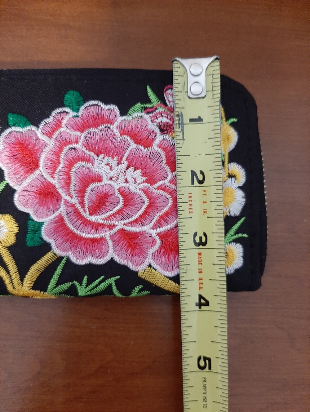 Unique Coquette Embroidered Floral Zip Wallet - Black with Pink Flowers - Picture 11 of 15